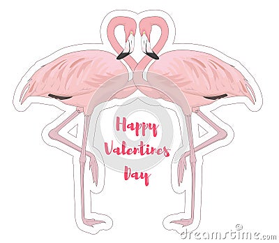 Happy Valentines Day card with flamingo on the white background Stock Photo