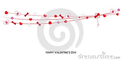 Happy Valentines Day card with hanging Love Valentines hearts banner vector Vector Illustration