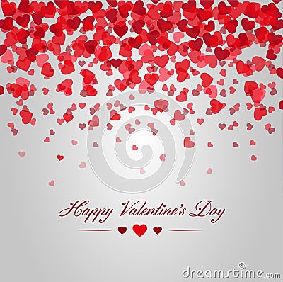 Happy valentines day. Card of red hearts falling Vector Illustration