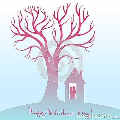 Happy Valentines Day. Card with tree of love Vector Illustration