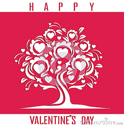 Happy Valentines Day card with tree Stock Photo