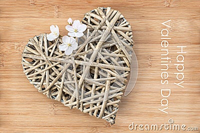 Happy Valentines day card, Wooden heart Stock Photo