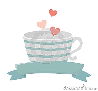 Happy valentines day coffee cup flying hearts love romantic Vector Illustration