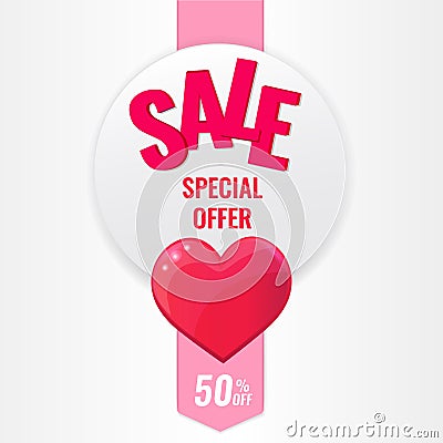 Happy Valentines Day concept. Circle vertical banners with heart and ribbon Vector Illustration