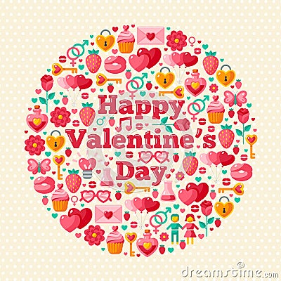 Happy Valentines Day Concept with Icons Vector Illustration