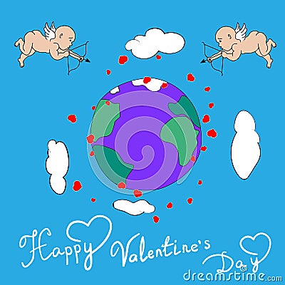 Happy Valentines day Cupid vector Vector Illustration