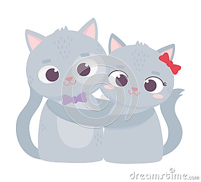 Happy valentines day, cute couple cats romantic love Vector Illustration