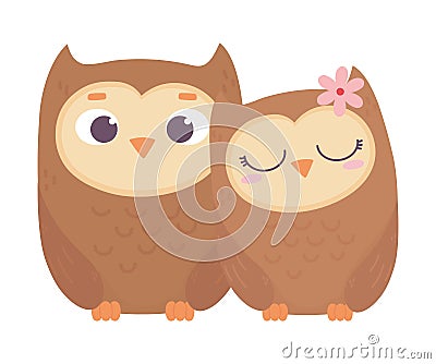 Happy valentines day, cute couple owls love romantic Vector Illustration