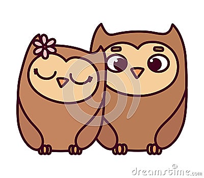 Happy valentines day, cute couple owls love romantic Vector Illustration