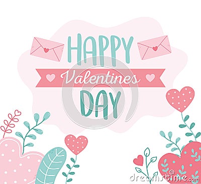 Happy valentines day, envelope message hearts floral decoration Vector Illustration