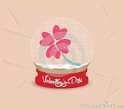 Happy valentines day with four leaves of grass heart globe Vector Illustration