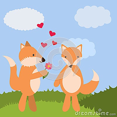 Happy Valentines day.Foxes in love.Vector illustration. Vector Illustration