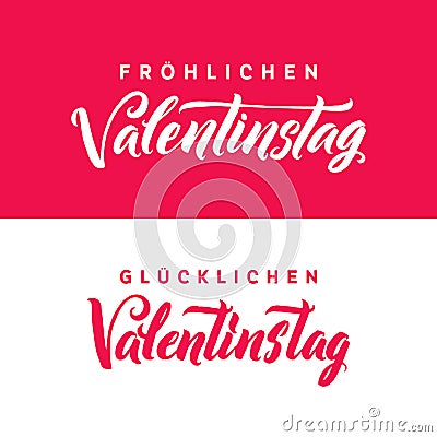 Happy Valentines Day. German Black and Pink Lettering Greeting Card White Background. Hand Drawn Calligraphy. Lovely Vector Illustration