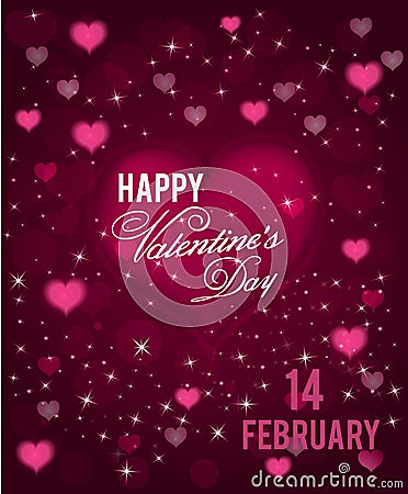 Happy Valentines Day greeting background with hearts and sparkels . Vector Vector Illustration