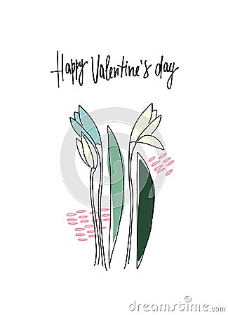 Happy Valentines Day greeting card with February fair-maid flowers Vector Illustration