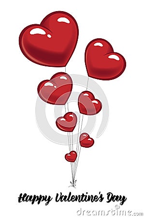 Happy Valentines Day greeting card Heart Balloons Vector Illustration