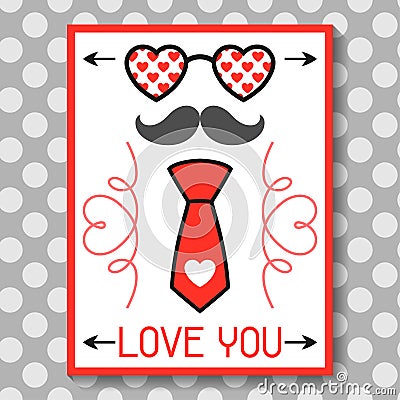 Happy valentines day greeting card. Hipster Vector Illustration