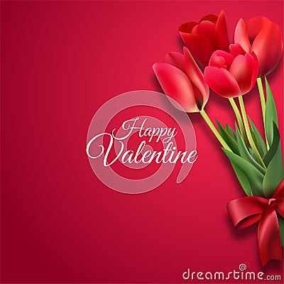 Happy Valentines Day greeting card with red roses on red background Editorial Stock Photo