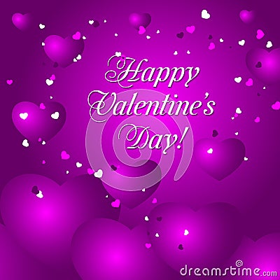 Happy Valentines Day Greeting card vector illustration with purple hearts. Vector Illustration