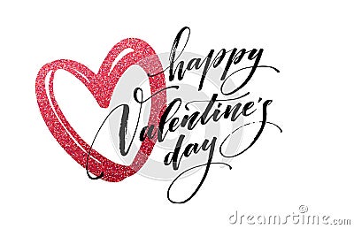 Happy Valentines Day hand lettering, with golden glitter . Vector illustration Vector Illustration