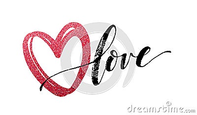 Happy Valentines Day hand lettering, with golden glitter . Vector illustration Vector Illustration