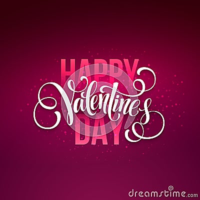 Happy valentines day handwritten text on blurred Vector Illustration