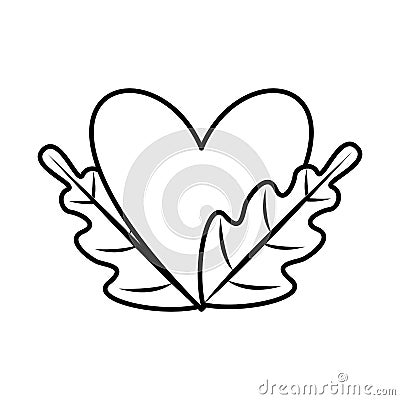 Happy valentines day heart with leafs plant Vector Illustration