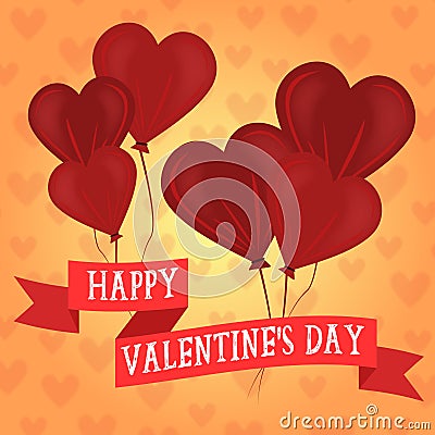 Happy Valentines Day heart shaped balloons Vector Illustration