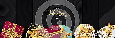 Happy valentines day horizontal realistic banner flat lay top view Vector Illustration