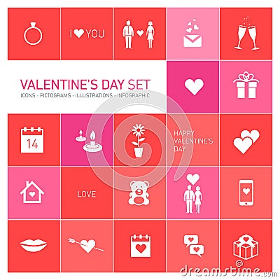 Happy valentines day icons and pictograms set Stock Photo