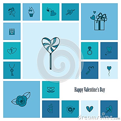 Happy Valentines Day Icons Vector Illustration