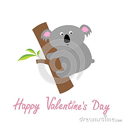 Happy Valentines Day. Love card. Cute koala. Baby background Flat design Vector Illustration