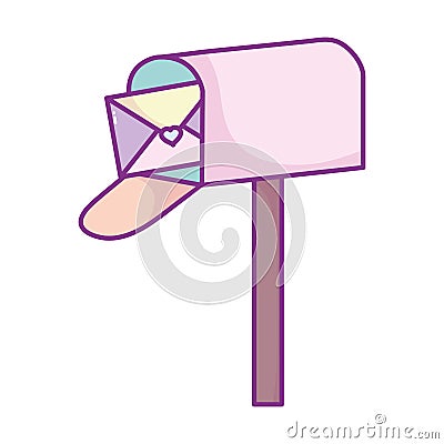 Happy valentines day, mailbox mail envelope messsage letter cartoon Vector Illustration