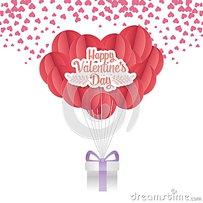 Happy valentines day origami paper balloon with gift hearts love Vector Illustration