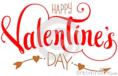 Happy valentines day ornate lettering text with arrow heart shape Vector Illustration