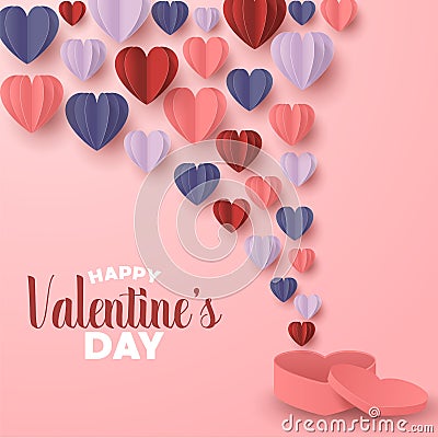 Happy valentines day paper cut style with colorful heart shape in pink background Editorial Stock Photo