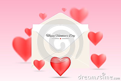 Happy valentines day postcard or sale background with red heart shape., Romance letter mail of valentines celebration event., Stock Photo