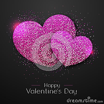 Happy Valentines day poster. Golden sparkle love heart Vector Illustration