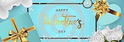 Happy valentines day realistic horizontal banner flat lay top view Stock Photo