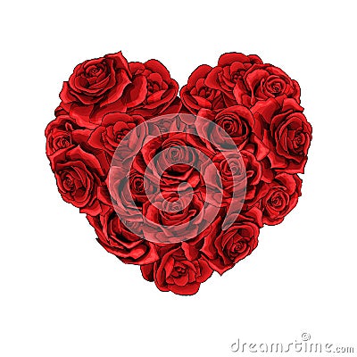 Valentines day red roses heart filled isolated background Vector Illustration