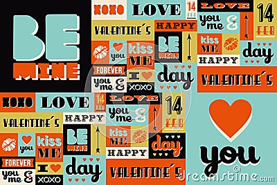 Happy Valentines Day retro vintage pattern Vector Illustration