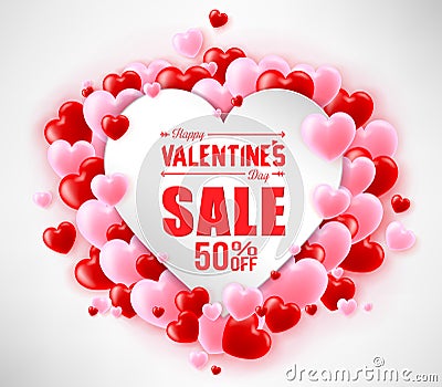 Happy Valentines Day Sale With Hearts For Promotional Purposes Vector Illustration