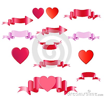 Happy Valentines Day.Satin colored tapes and heart. Vector Illustration