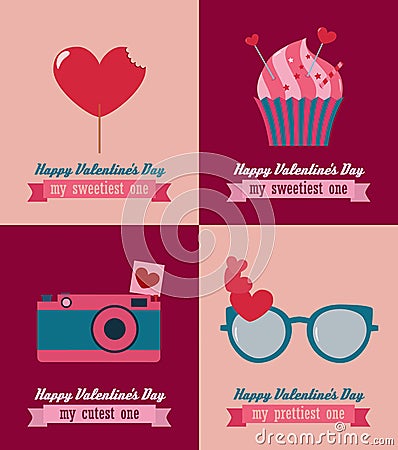 Happy Valentines day set of vector greeting cards or banners Vector Illustration