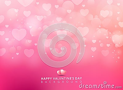 Happy valentines day with shining heart bokeh on pink background Vector Illustration