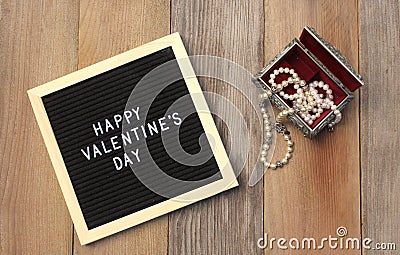 Happy Valentines Day Sign With Jewelry Box Stock Photo