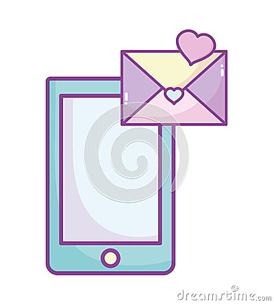 Happy valentines day, smartphone envelope message heart love Vector Illustration