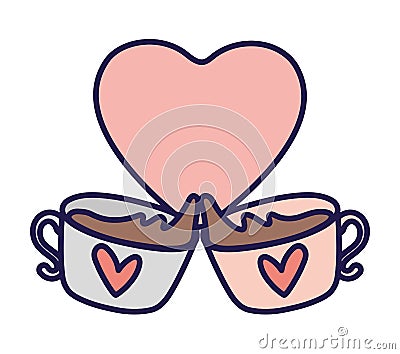 Happy valentines day toast chocolate cups heart love Vector Illustration