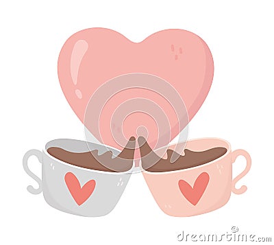 Happy valentines day toast chocolate cups heart love Vector Illustration