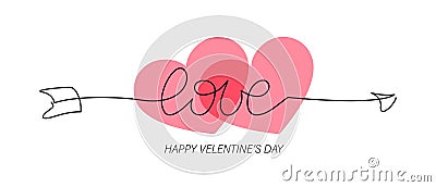 Happy Valentines Day. Two pink hearts Vector Illustration